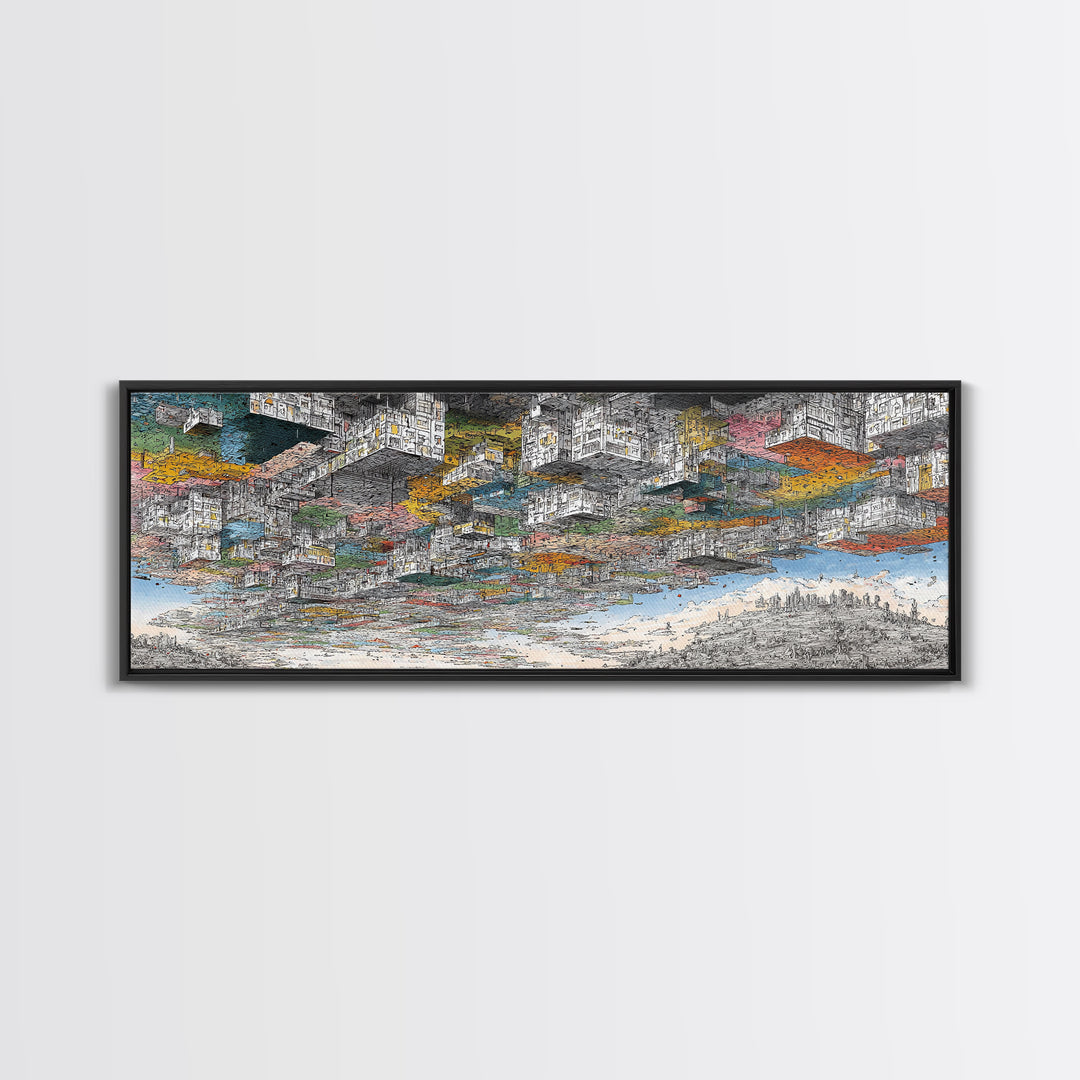 Abstract African Coastal City Wall Art, Urban Landscape Sketch, Modern Black Culture Decor, Panoramic Travel Print Home Gift