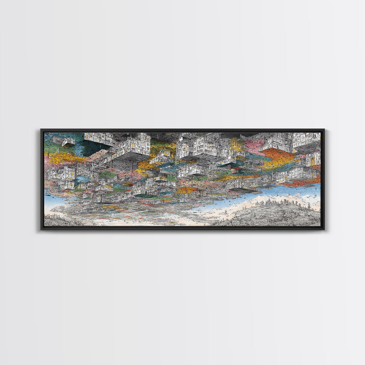 Abstract African Coastal City Wall Art, Urban Landscape Sketch, Modern Black Culture Decor, Panoramic Travel Print Home Gift