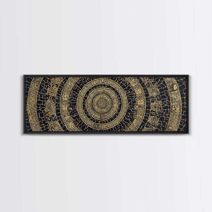 Gold Tribal Mandala On Black Canvas Print, African Patterns, Geometric Wall Art, Luxury Afrocentric Home Decor Gift For Him
