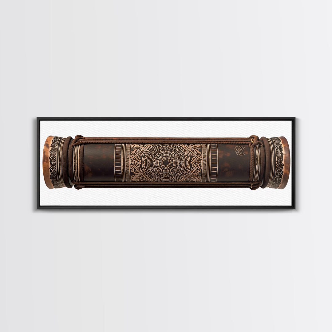 Carved Tribal Drum Cylinder In Brown Wood Canvas Print, African Sculpture Art, Ethnographic Wall Decor, Handmade Style Gift