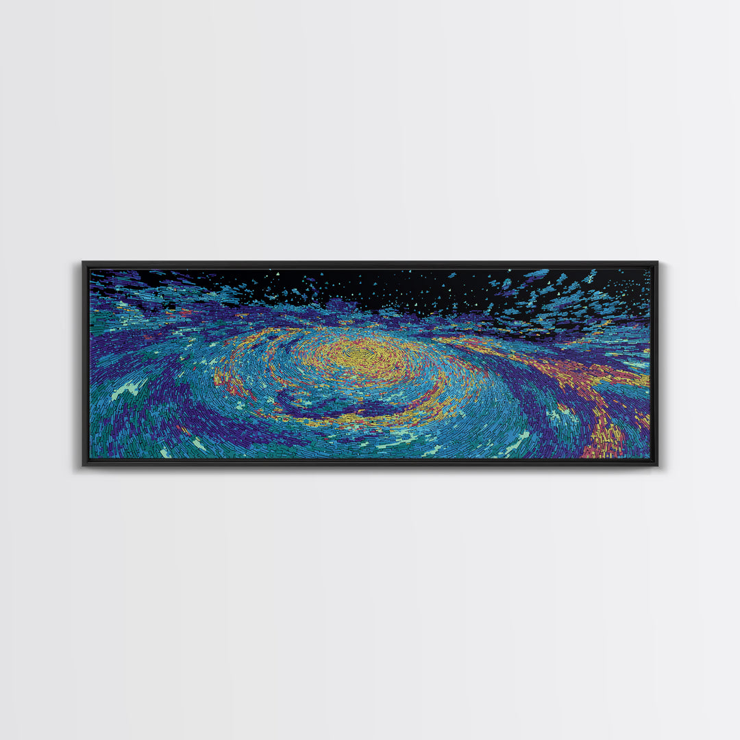 Vibrant Blue Spiral Galaxy And Starfield Canvas Print, Abstract Wall Art, Modern Cosmic Decor, Colorful Living Room Art Print