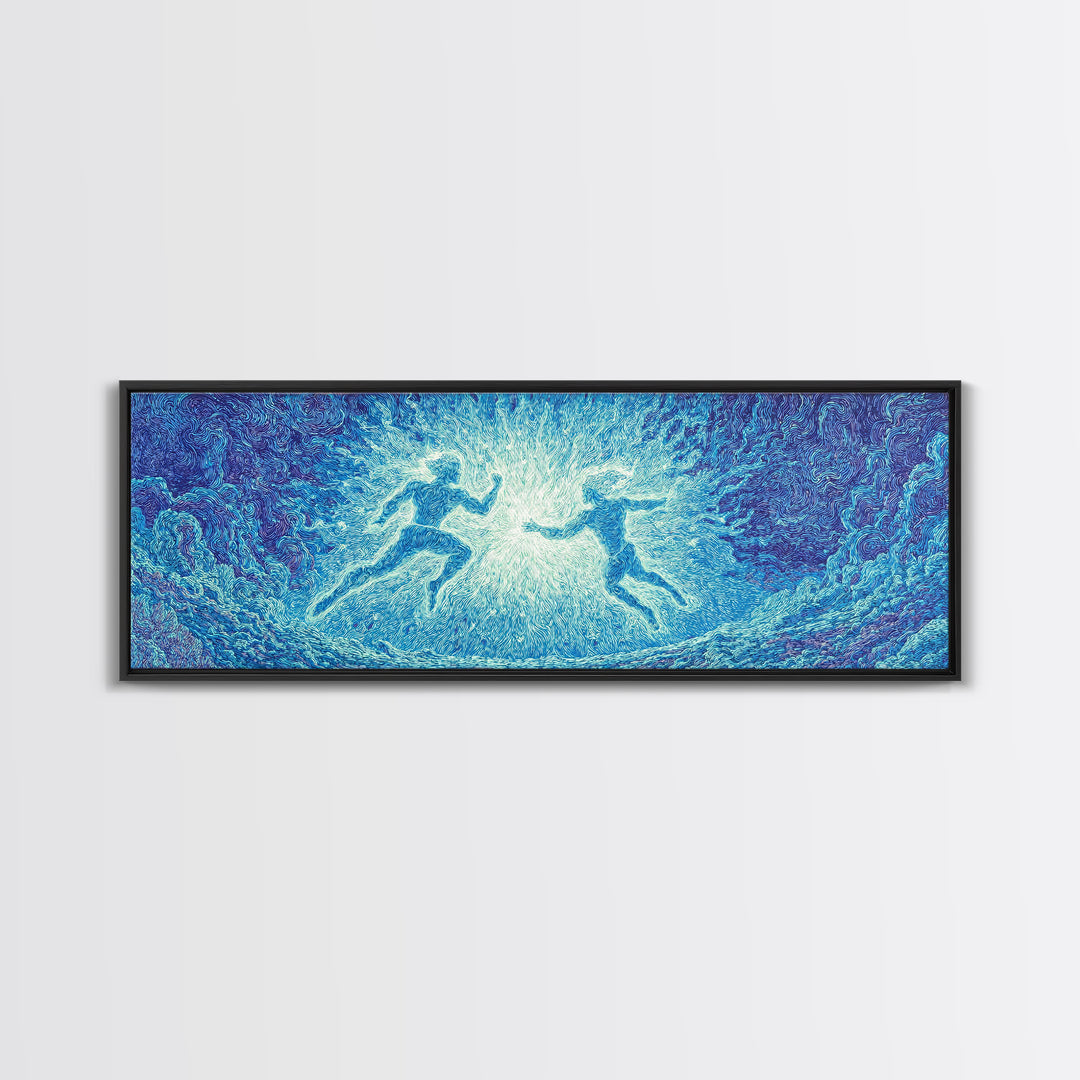 Blue Mystical Spirit Dancers In Flowing Water Wall Art, Dreamy Wall Art, Abstract Art, Modern Canvas Art, Spiritual Wall Decor