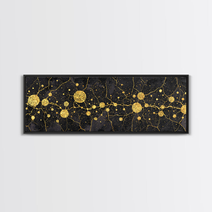 Black Marble Gold Constellation Abstract Wall Art, Luxury Canvas Print, Modern Geometric Living Room Decor Housewarming Gift