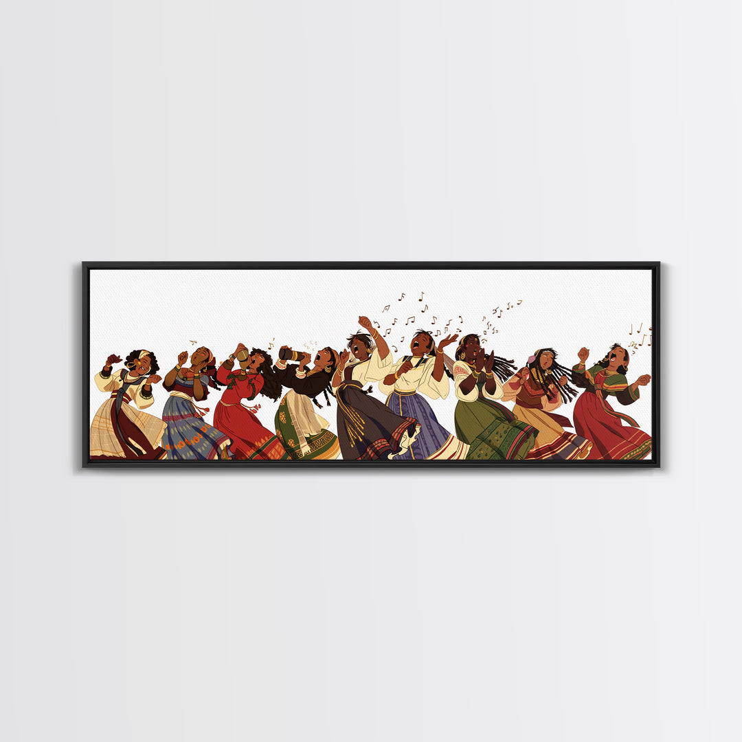 Joyful African Women Dancing And Singing In Colorful Dresses Wall Art, Cultural Canvas Print, Afrocentric Home Decor Gift