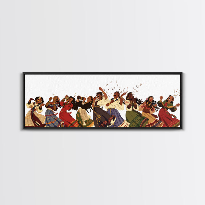Joyful African Women Dancing And Singing In Colorful Dresses Wall Art, Cultural Canvas Print, Afrocentric Home Decor Gift