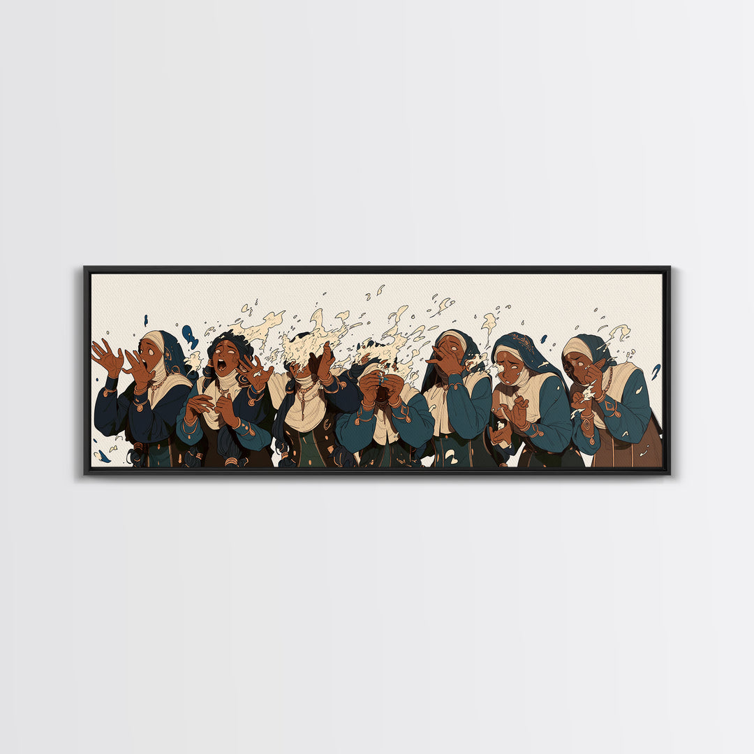 African Women Choir Clapping In Blue Robes Wall Art, Cultural Canvas Print, Black Women Art Church Prayer Home Decor Gift