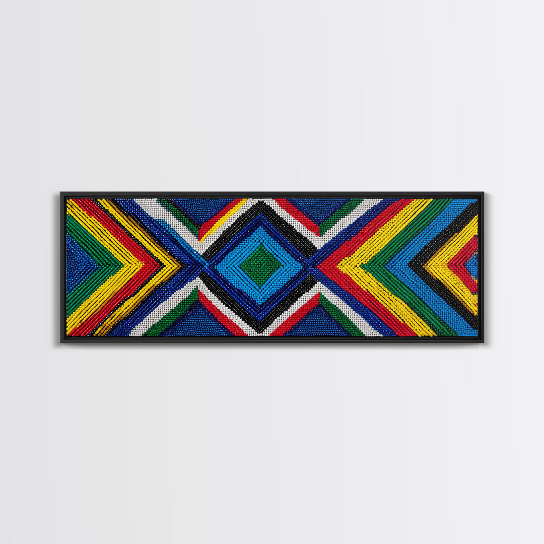 Vibrant Beaded Diamond Chevron Wall Art, African Tribal Pattern, Geometric Textile Print, Colorful Boho Home Decor, Statement Piece