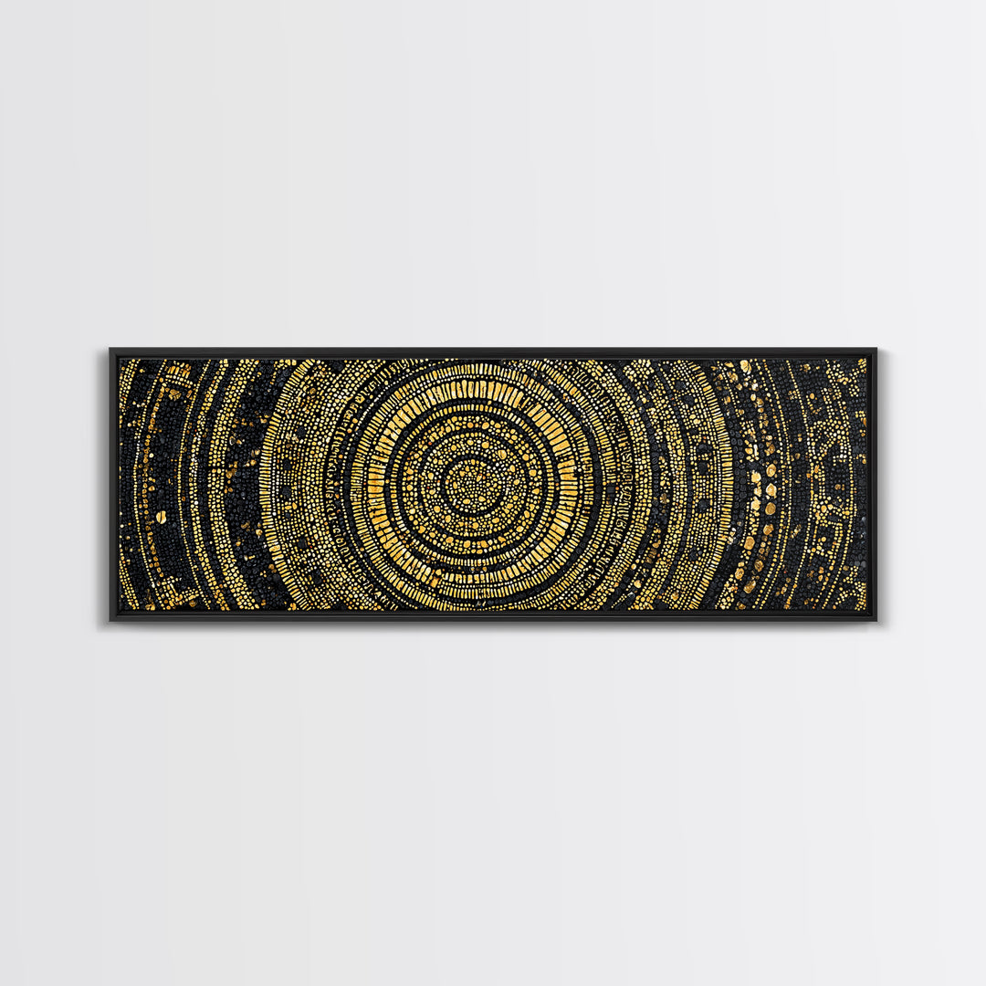 Gold Circular Mosaic Wall Art, Ancient African Abstract Pattern, Black And Gold Canvas, Tribal Luxury Home Decor, Statement Piece