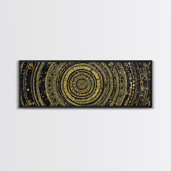Gold Circular Mosaic Wall Art, Ancient African Abstract Pattern, Black And Gold Canvas, Tribal Luxury Home Decor, Statement Piece