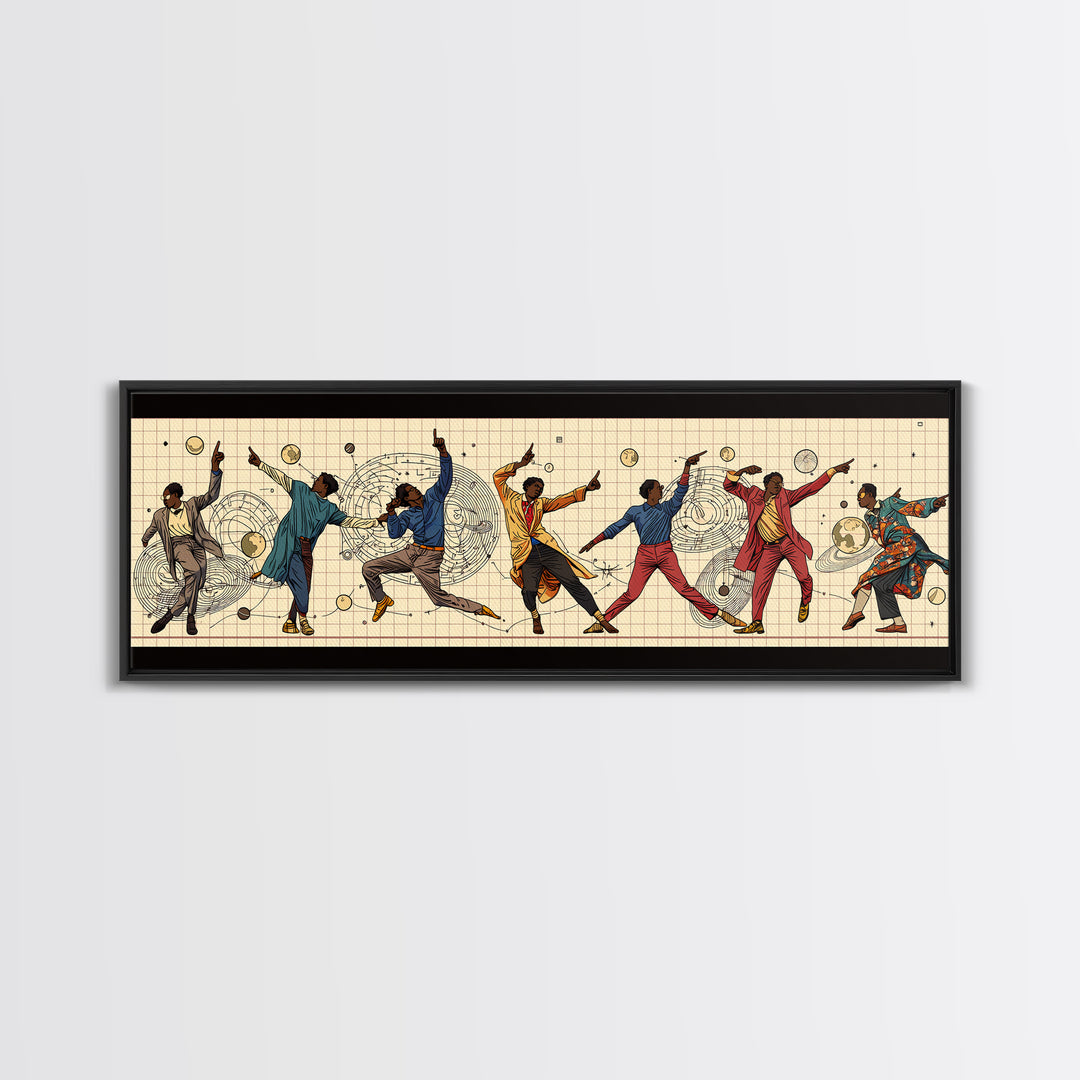 Joyful African Dancers In Motion Wall Art, Afrocentric Culture Art, Black People Decor, Panoramic Canvas, Gift For Art Lovers