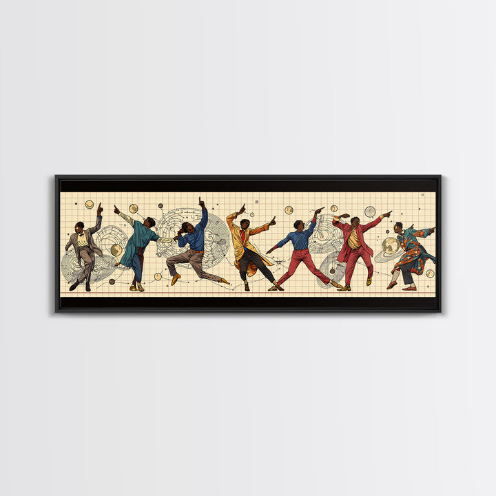 Joyful African Dancers In Motion Wall Art, Afrocentric Culture Art, Black People Decor, Panoramic Canvas, Gift For Art Lovers