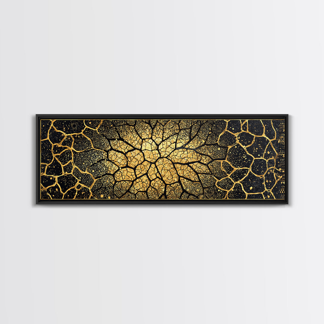 Black And Gold Cracked Mosaic Wall Art, Geometric Wall Art, Luxury Canvas Art, Earth Tone Wall Decor, Statement Piece, Home Decor Gift
