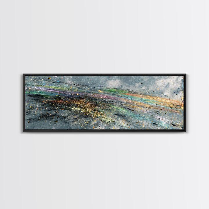 Rainbow Storm Abstract Landscape Canvas Print, Textured Art Print, Modern Wall Art, Blue Green Decor, Large Decor Art Gift