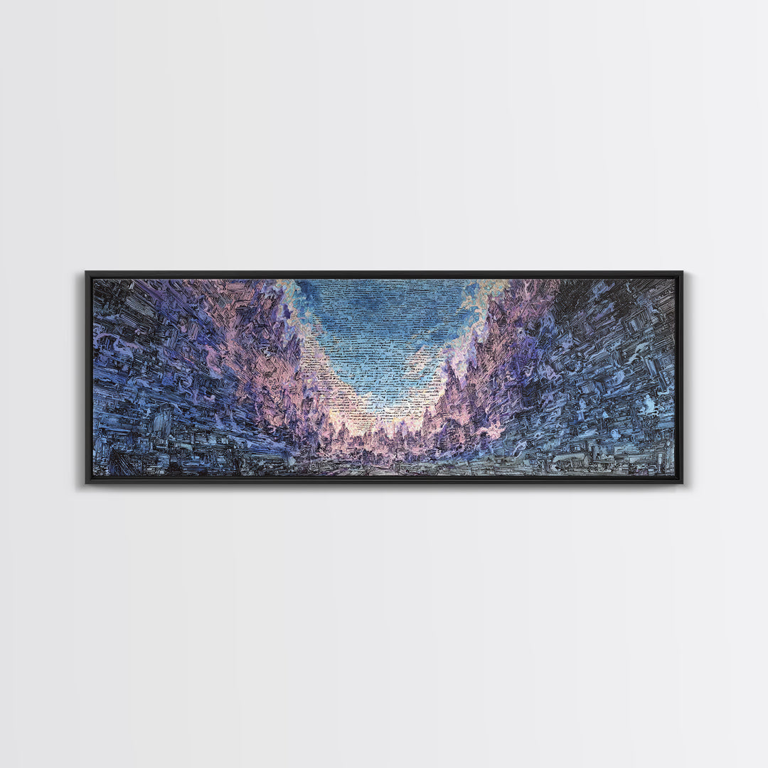 Icy Blue Mountain Canyon Abstract Wall Art, Panoramic Landscape Canvas, Modern Nature Decor, Large Living Room Art Print