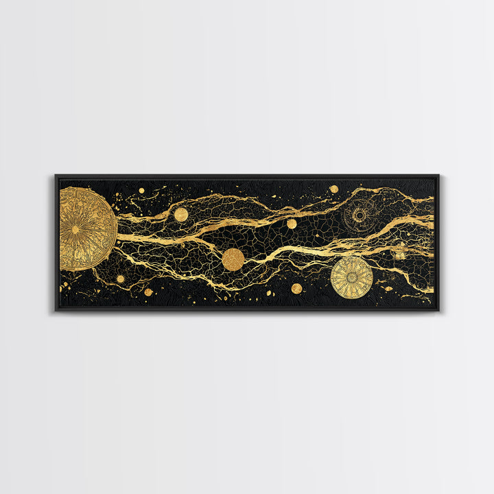 Gold Celestial River Abstract Canvas Print, Black And Gold Wall Art, Cosmic Luxury Decor, Modern Office Statement Piece Gift