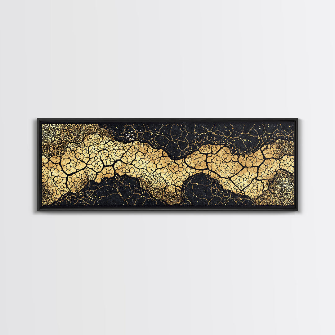 Abstract Black And Gold Cracked River Canvas Print, Luxury Modern Wall Decor, Textured Art Print, Elegant Home Decor Gift