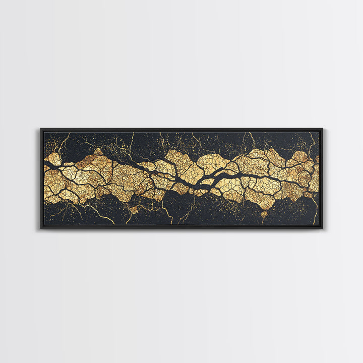 Black And Gold Abstract Kintsugi Veins Canvas Print, Luxury Wall Art Decor, Modern Textured Artwork, Statement Piece Gift