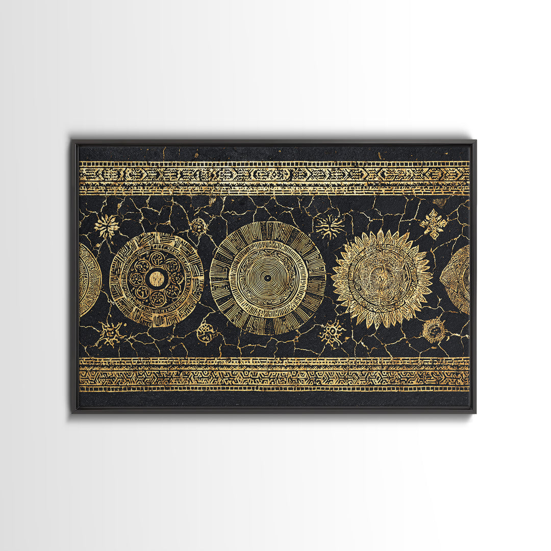 Gold Celestial Sun And Moon Wall Art, Black And Gold Art, Mystical Wall Decor, Bohemian Canvas Print, Statement Decor Gift