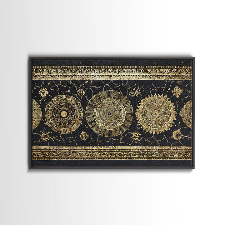 Gold Celestial Sun And Moon Wall Art, Black And Gold Art, Mystical Wall Decor, Bohemian Canvas Print, Statement Decor Gift