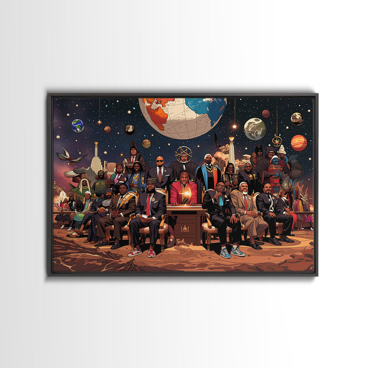 Afrofuturist Cosmic Council Of Black Leaders, African Wall Art, Afrocentric Decor, Black History Art, Modern Canvas Print
