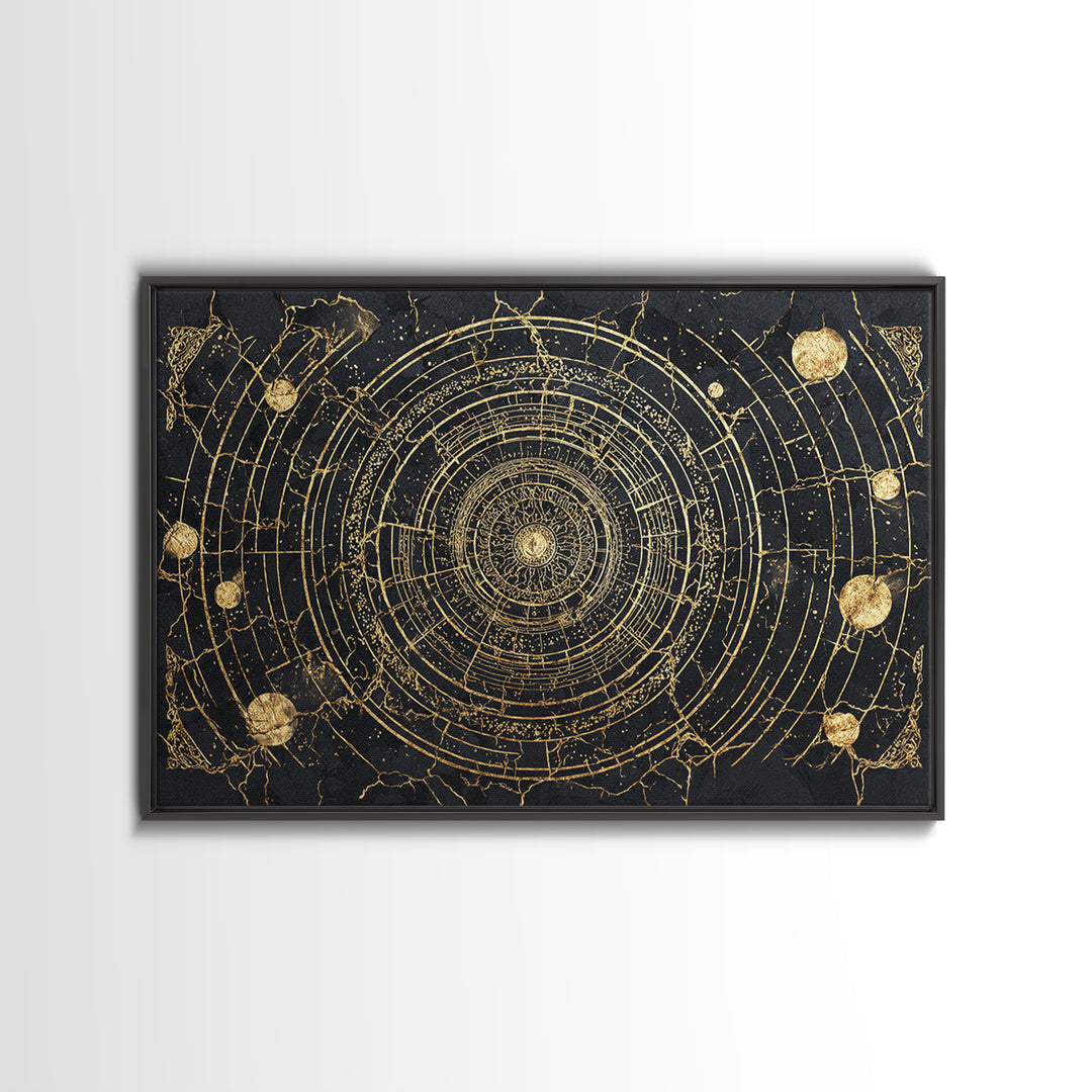 Black Gold Orbital Star Map Mandala, African Wall Art, Spiritual Wall Decor, Abstract Art, Luxury Canvas Print, Black And Gold Art