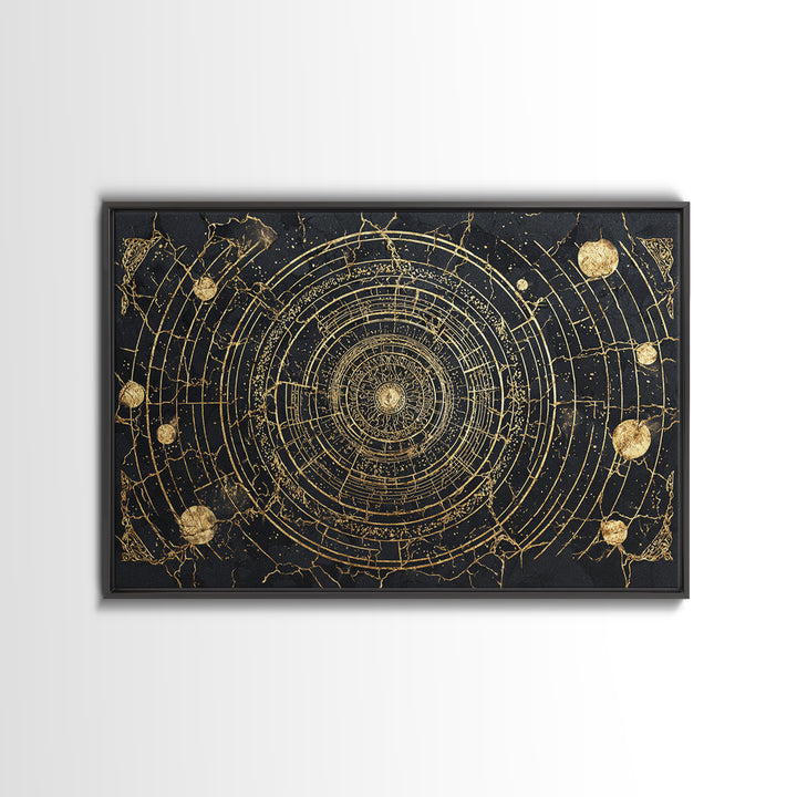 Black Gold Orbital Star Map Mandala, African Wall Art, Spiritual Wall Decor, Abstract Art, Luxury Canvas Print, Black And Gold Art
