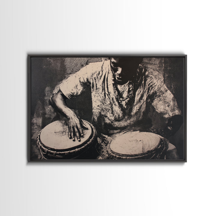 Monochrome African Drummer Portrait, African Wall Art, Black Culture Art, Tribal Decor, Black Art Print, Framed Canvas Print
