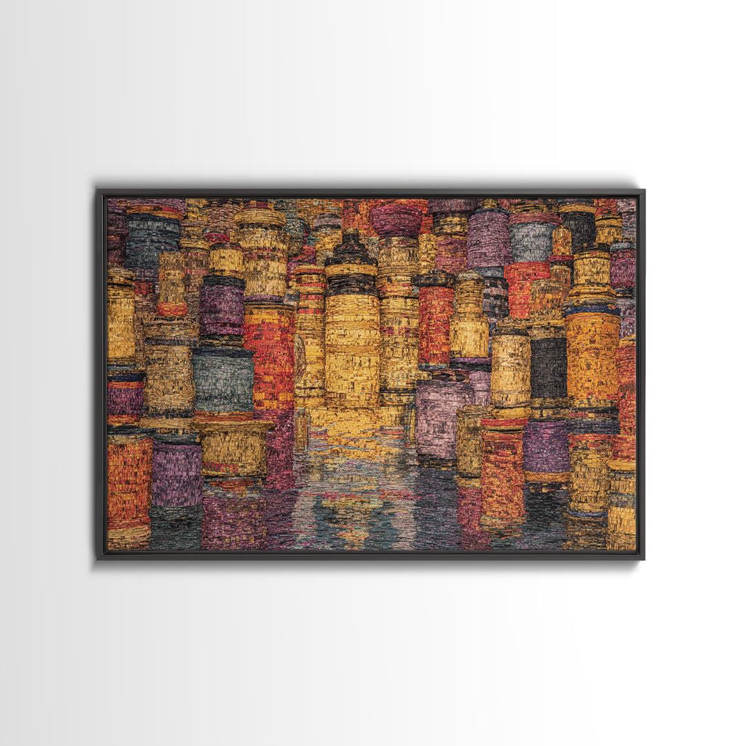 Vibrant Woven Basket Abstract, African Wall Art, Textile Art, Colorful Wall Decor, Cultural Framed Canvas Print, Ethnic Art Print