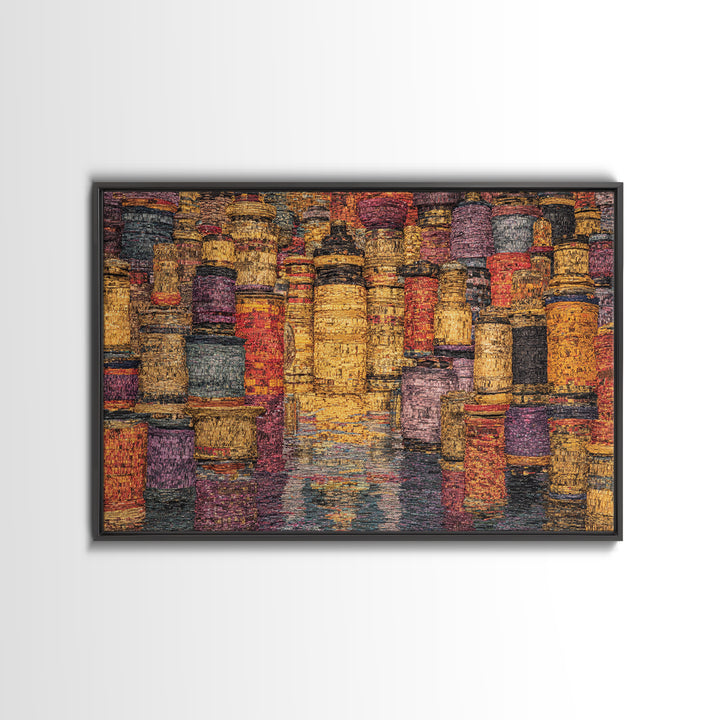 Vibrant Woven Basket Abstract, African Wall Art, Textile Art, Colorful Wall Decor, Cultural Framed Canvas Print, Ethnic Art Print