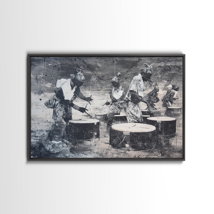African Drummers In Monochrome Wall Art, Tribal Music Canvas, Afrocentric Decor, Black Culture Art, Living Room Wall Decor