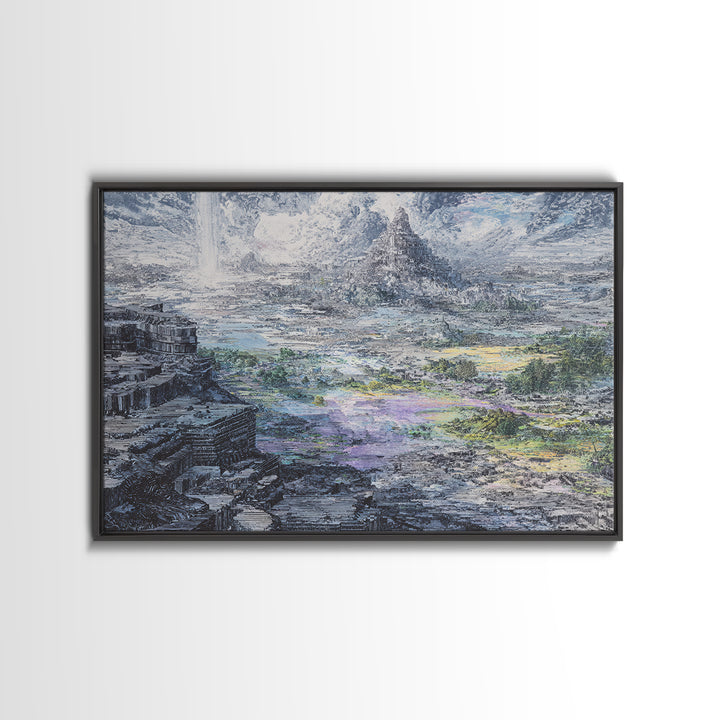 Mystic Mountain Pyramid Landscape Canvas Print, Dreamy Wall Art, Nature Scene Art, Large Decor Art, Fantasy Home Decor Gift