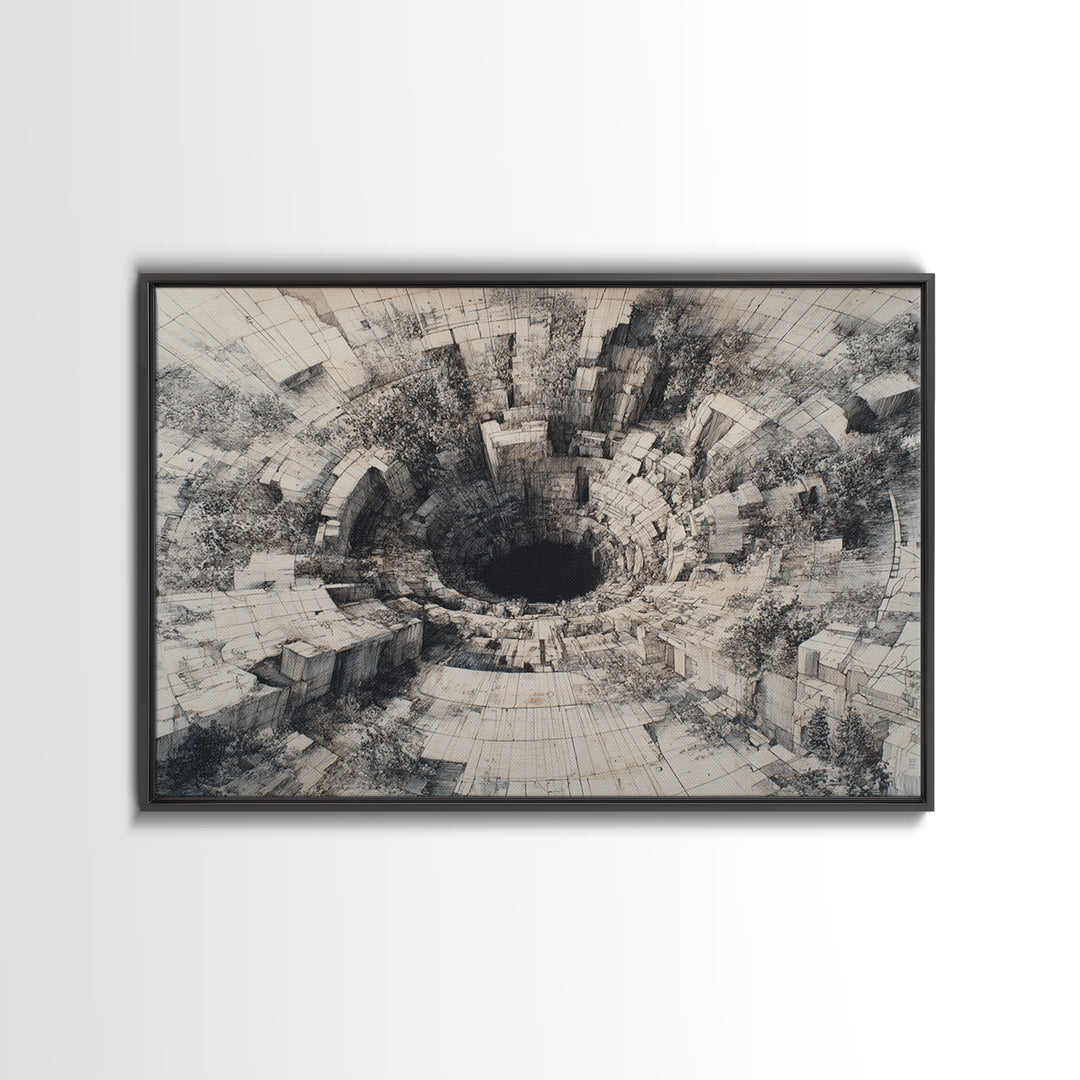 Monochrome Stone Abyss Architecture Wall Art, Abstract Black Art, Minimalist Wall Art, Textured Art Print, Office Decor Gift