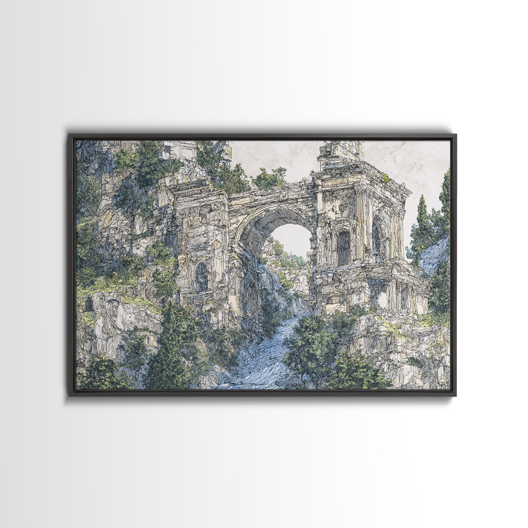Overgrown Ancient Arch Ruins Canvas Print, Nature Scene Art, Elegant Home Decor, Large Wall Art, Unique Wall Decor For Home