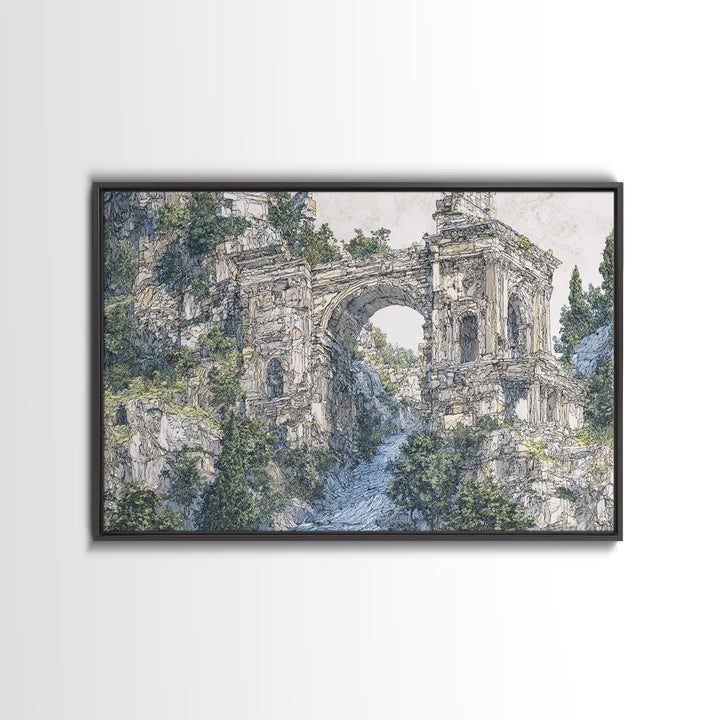 Overgrown Ancient Arch Ruins Canvas Print, Nature Scene Art, Elegant Home Decor, Large Wall Art, Unique Wall Decor For Home