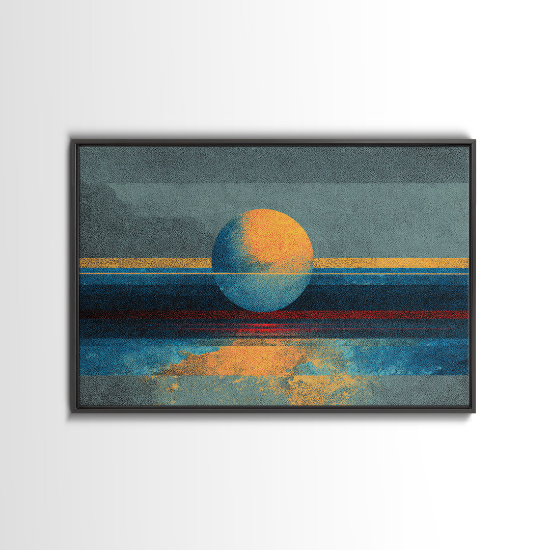 Textured Abstract Sun Over Ocean Wall Art, Minimalist Seascape Canvas Print, Blue Orange Modern Decor, Dreamy Home Gift For Bedroom
