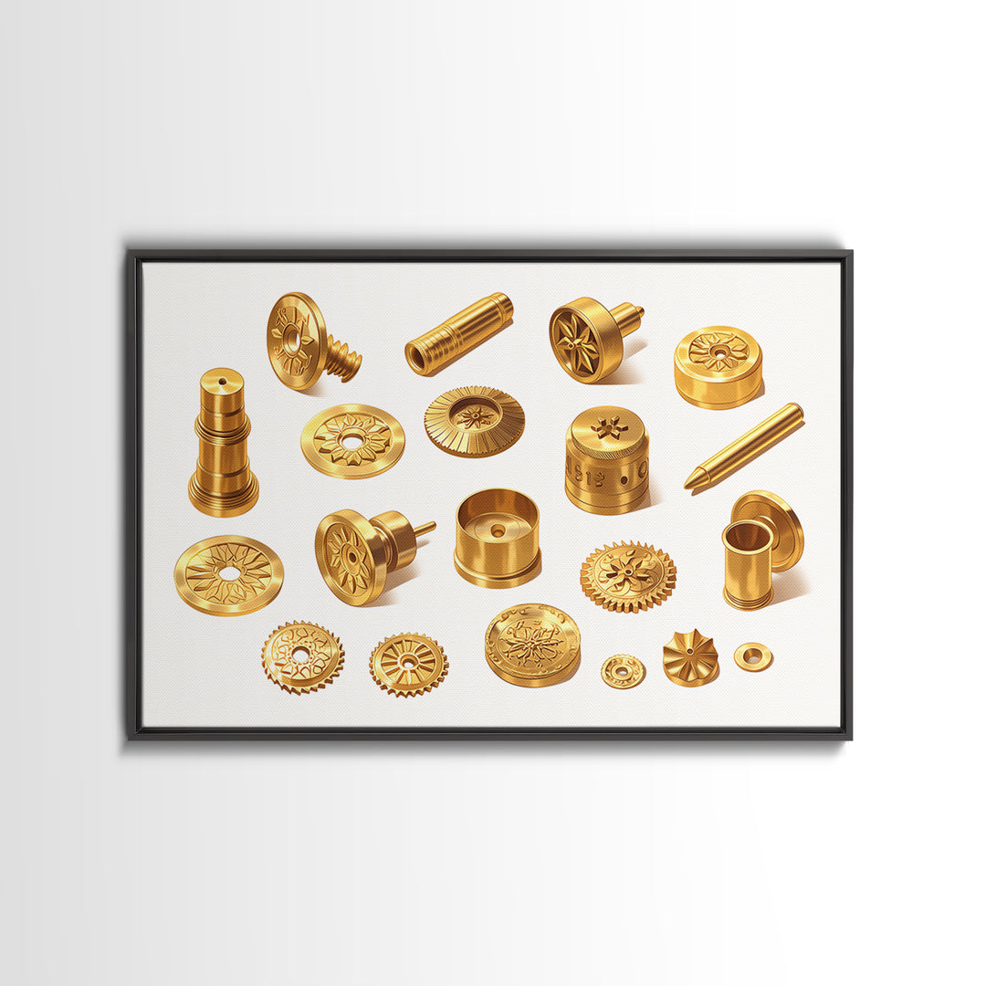 Golden Ornate Brass Hardware Study Canvas Print, Black And Gold Art, Luxury Canvas Art, Unique Home Office Decor, Men Gift