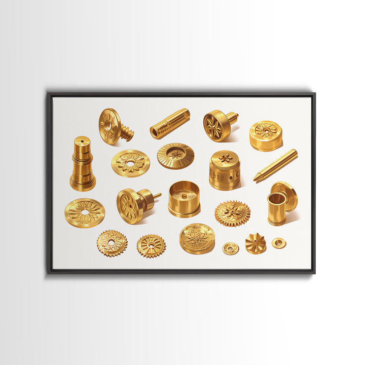 Golden Ornate Brass Hardware Study Canvas Print, Black And Gold Art, Luxury Canvas Art, Unique Home Office Decor, Men Gift