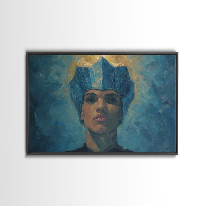 Regal Blue Crown African Woman Portrait Canvas Print, Black Queen Portrait, Elegant Woman Art, Feminine Wall Decor Gift For Her