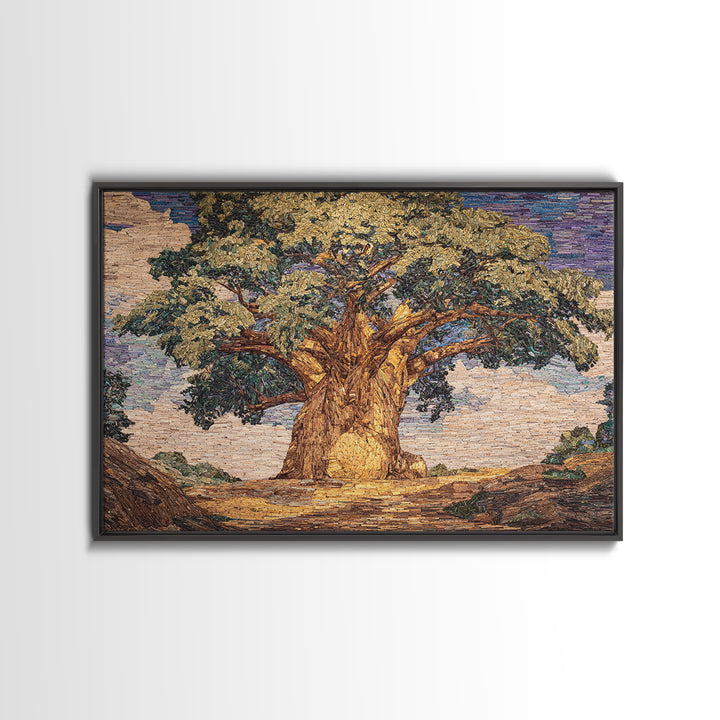 Textured Baobab Tree In Golden Mosaic Wall Art, African Artwork, Abstract African Art, Rustic Decor, Statement Wall Decor