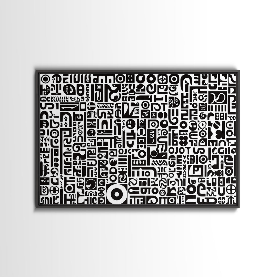 Black And White African Symbols Canvas Print, Abstract Ethnic Art, Tribal Pattern Wall Decor, Minimalist Office Art Gift