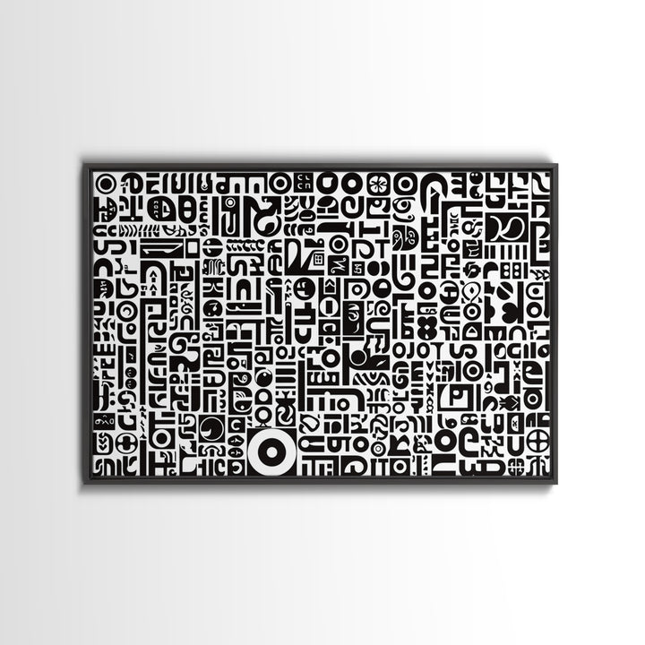 Black And White African Symbols Canvas Print, Abstract Ethnic Art, Tribal Pattern Wall Decor, Minimalist Office Art Gift