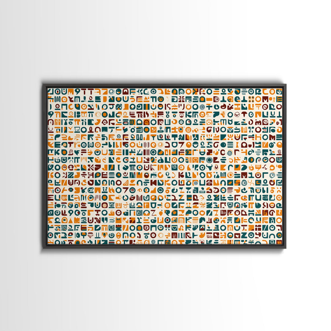 Teal And Orange African Symbol Pattern Canvas Print, Modern African Art Abstract, Cultural Wall Decor, Boho Office Art Gift