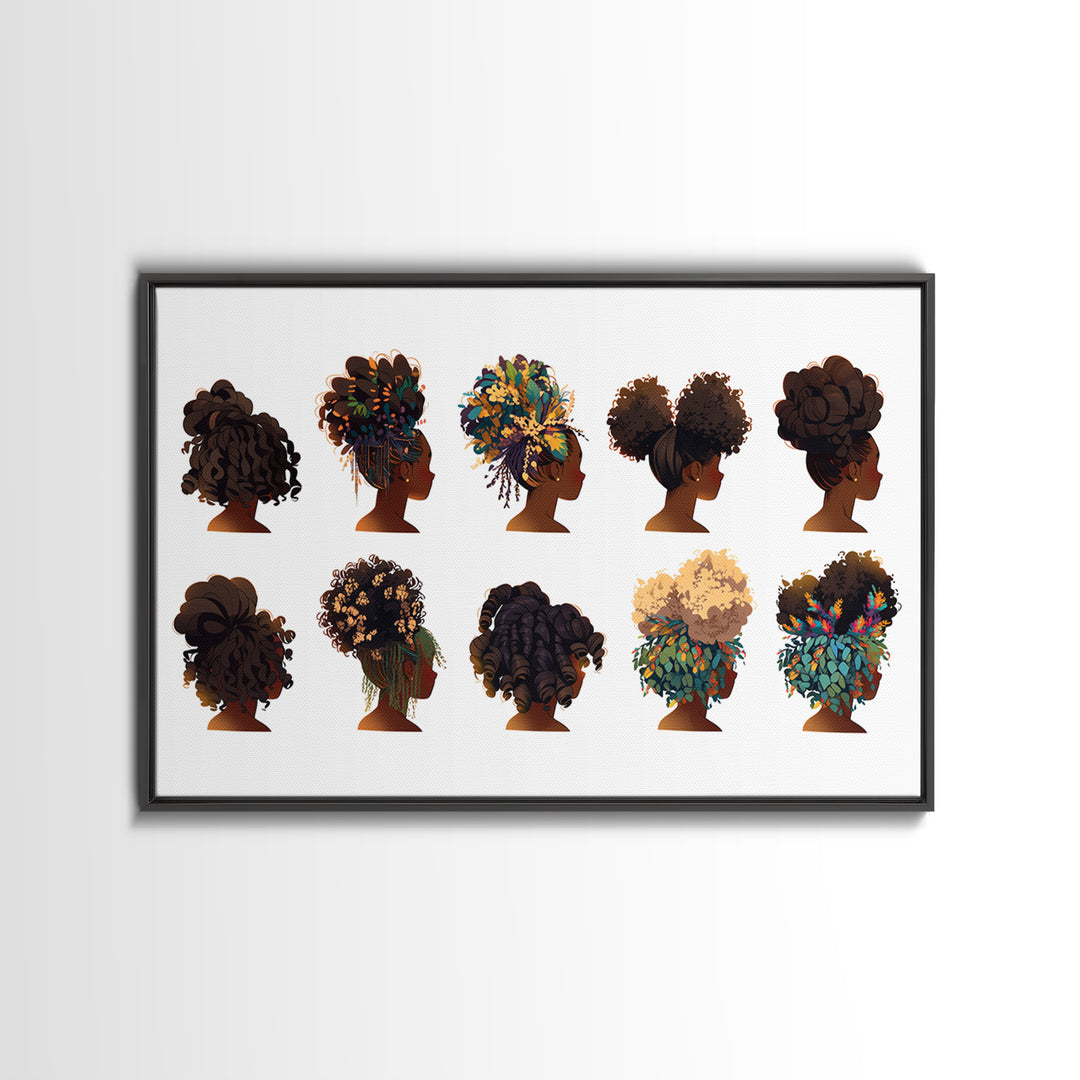 Black Women Natural Hairstyle Collection Wall Art, African Beauty Canvas Print, Salon Decor, Melanin Portrait Gift For Her