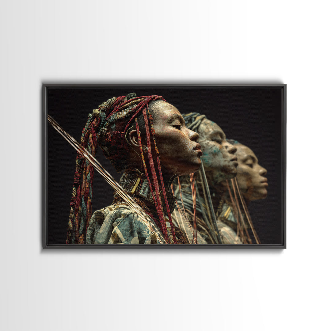 Three African Warrior Women Wall Art, African Tribal Art, Black Women Art, Cultural Wall Decor, Portrait Canvas Print Gift