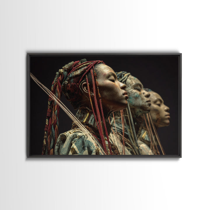 Three African Warrior Women Wall Art, African Tribal Art, Black Women Art, Cultural Wall Decor, Portrait Canvas Print Gift