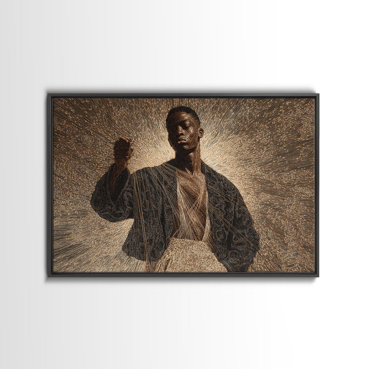 Radiant Black Man Halo Portrait Framed Canvas Print, Afrocentric Art, Black Culture Art, Spiritual Wall Art, Statement Decor