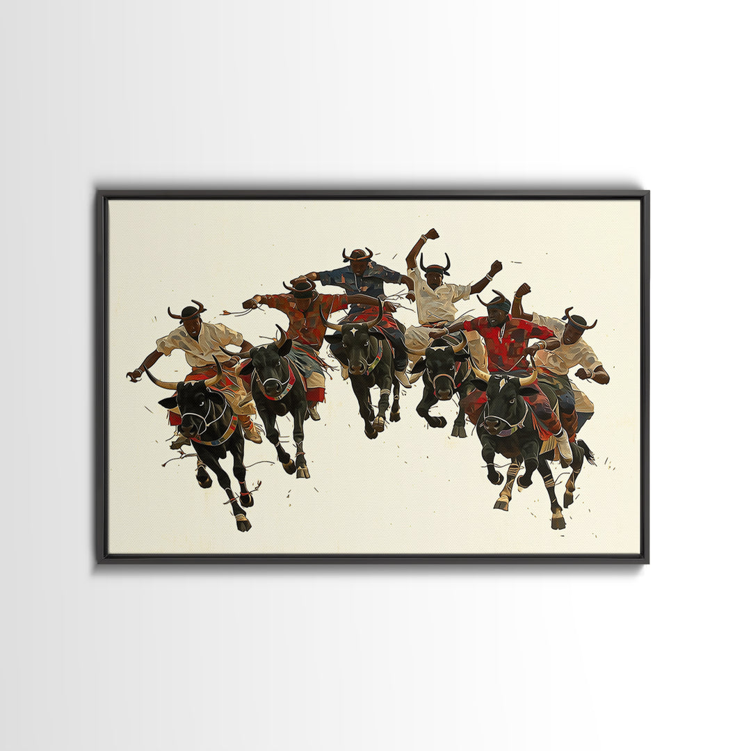 Charging African Warriors On Horseback, Dynamic Canvas Print, Tribal Battle Scene, Afrocentric Wall Decor For Men, African Warrior Art Gift