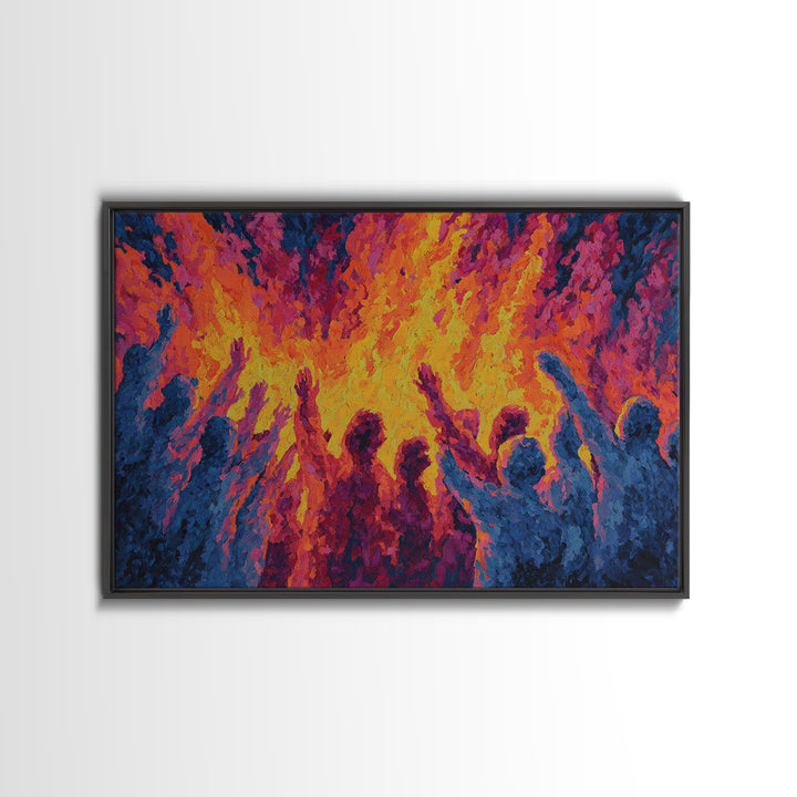 Celebration Around Fire Wall Art, Vibrant African Inspired Abstract, Festival Dance Canvas Print For Bold Cultural Decor