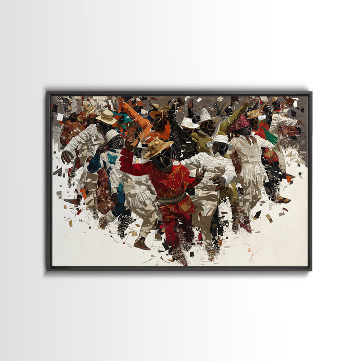 Joyful African Festival Dancers Wall Art, Afrocentric Celebration Canvas Print, Cultural Home Decor, Vibrant Black Artwork
