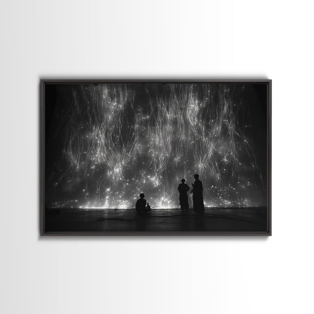 Black And White Light Installation Canvas Print, Minimalist Wall Art, Abstract Black Art, Modern Gallery Home Decor Gift
